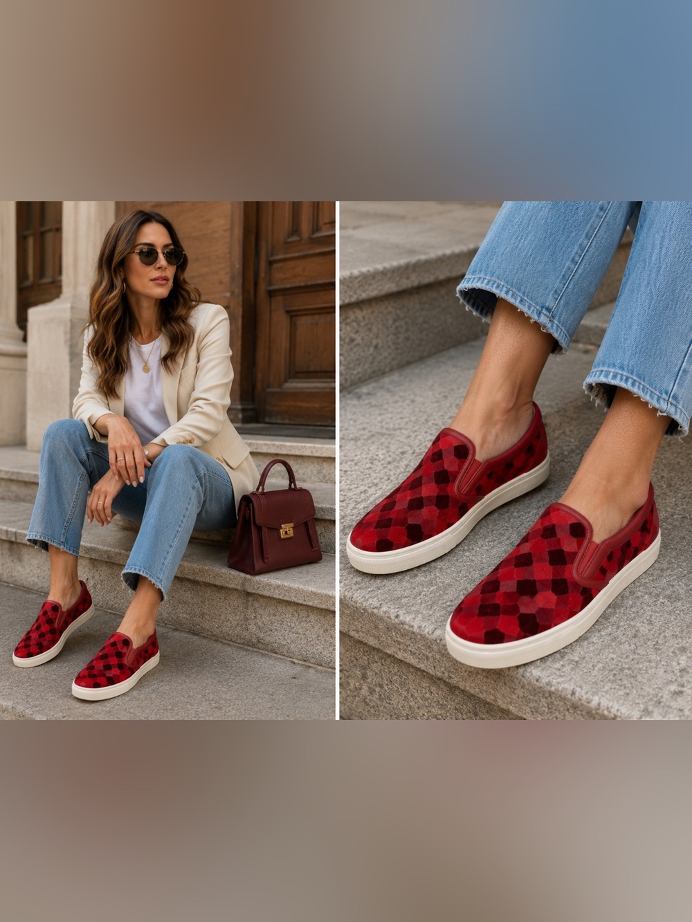 Bottega Veneta Red Velvet Intrecciato Slip-On Sneakers